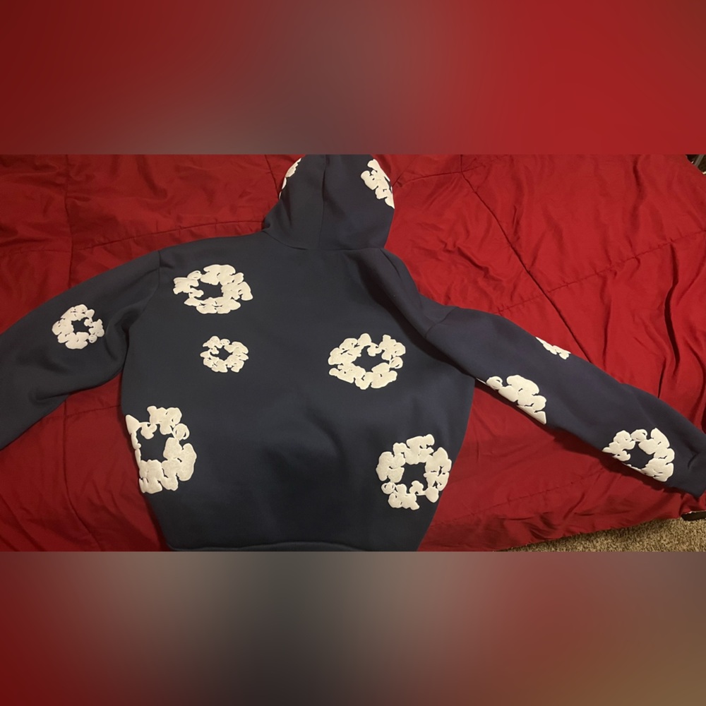 Navy Hoodie with White Floral Design